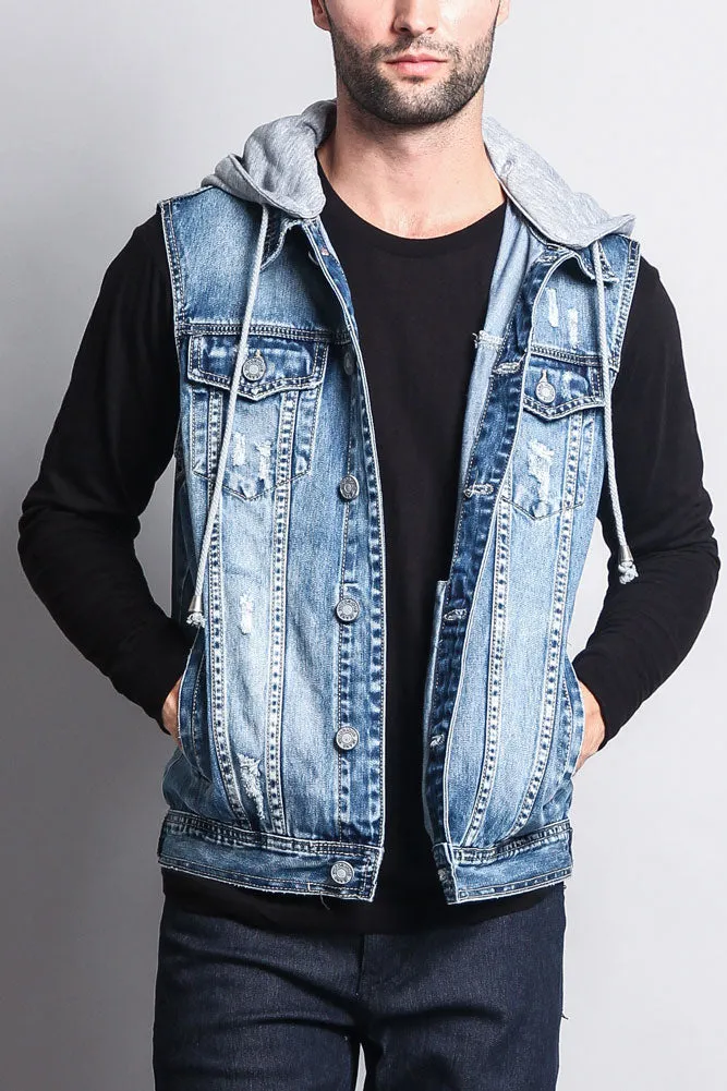 Detachable Hood Denim Vest