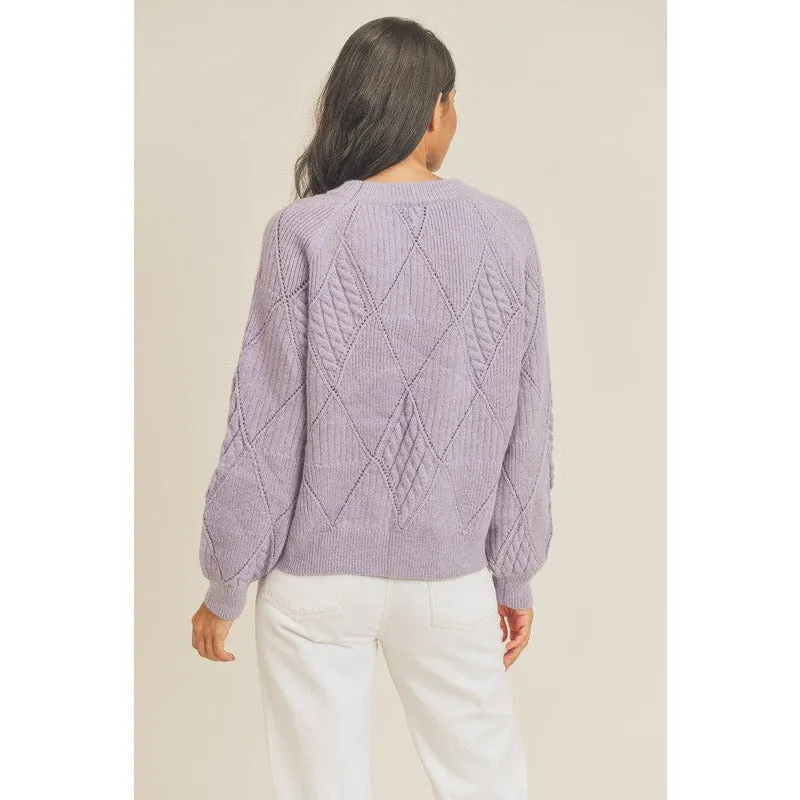 Diamond Pattern Mixed Knit Sweater