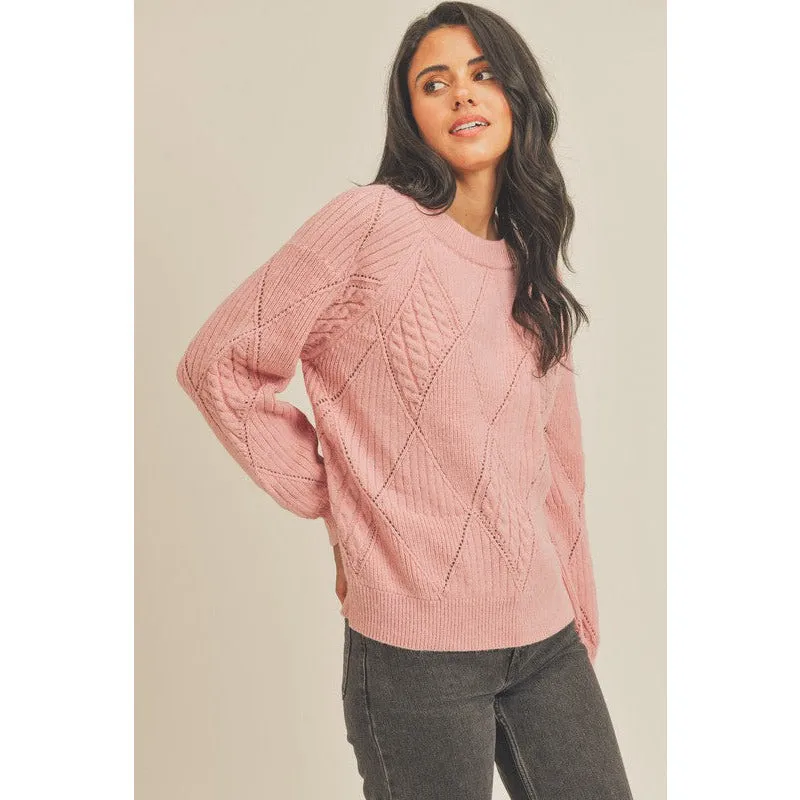 Diamond Pattern Mixed Knit Sweater