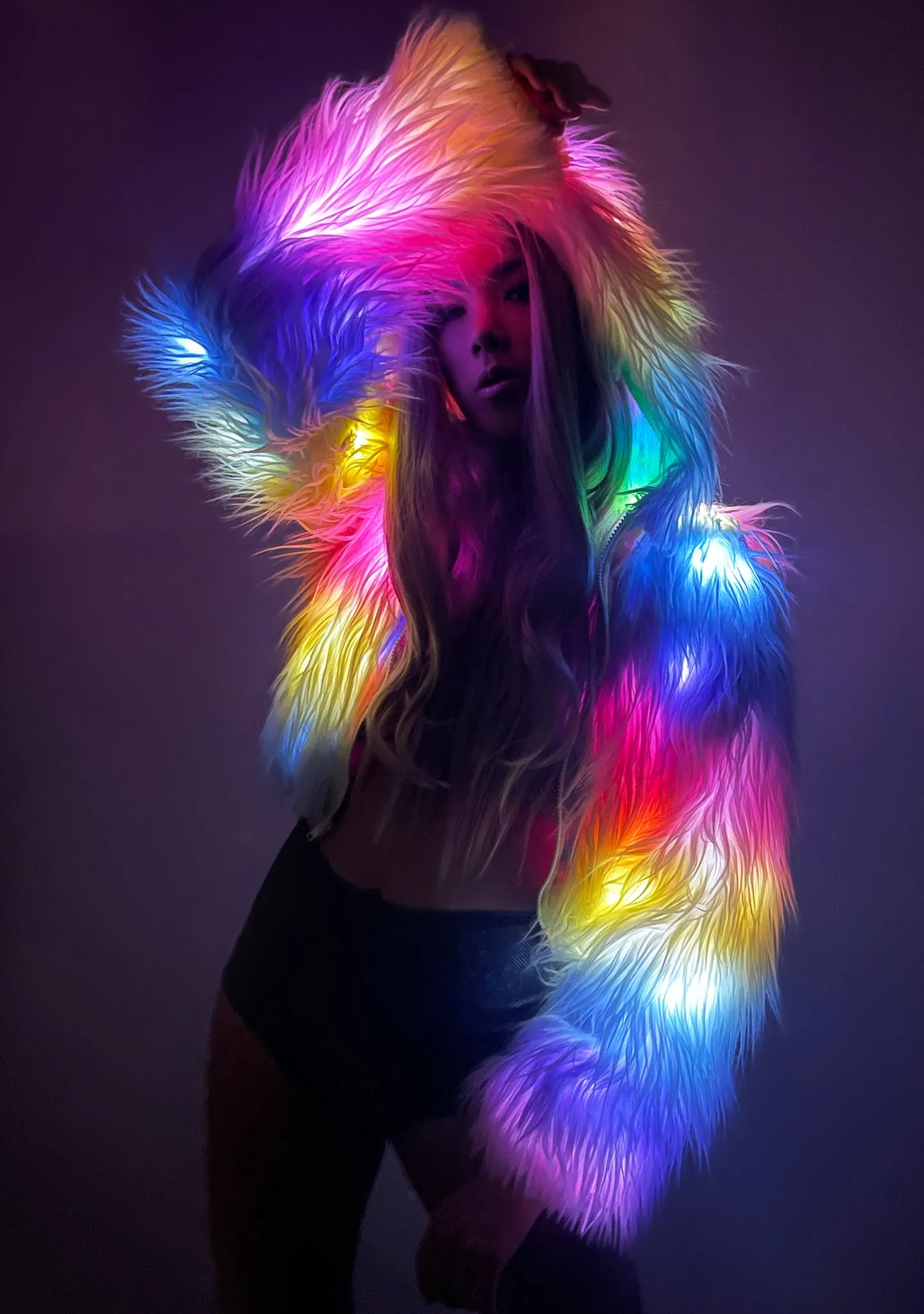 Electric Kandi Light Up Faux Fur Cropped Jacket