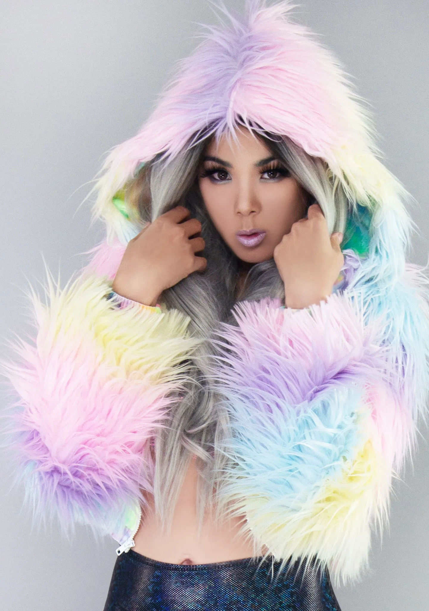 Electric Kandi Light Up Faux Fur Cropped Jacket