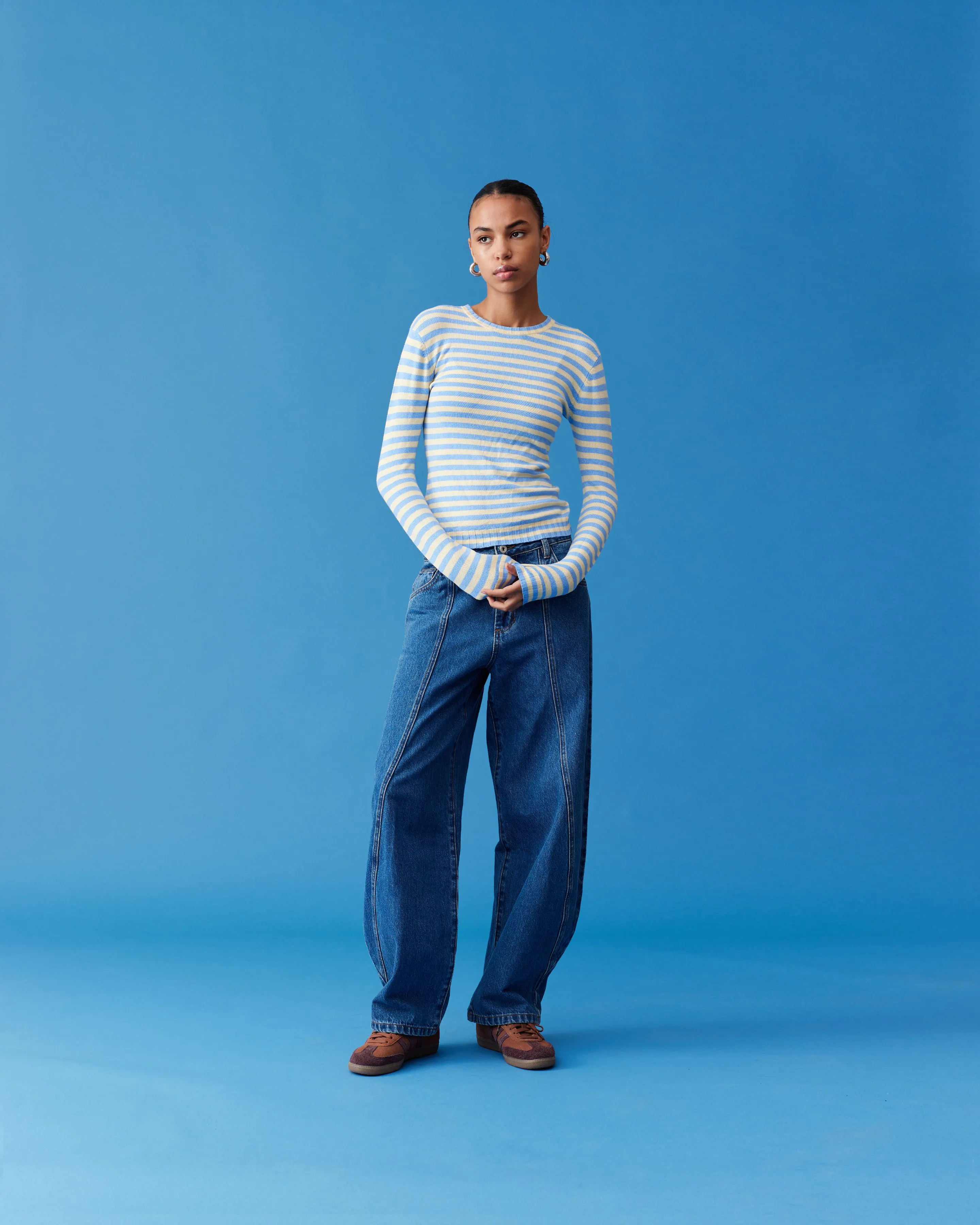 ESME LONG SLEEVE BLUE BUTTER STRIPE