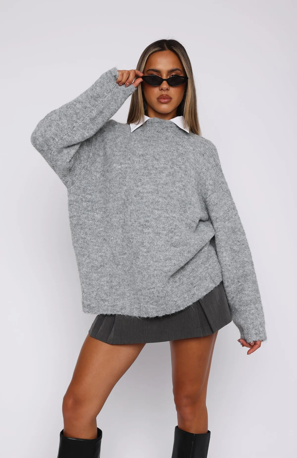 Everyone Wins Oversized Knit Sweater Grey