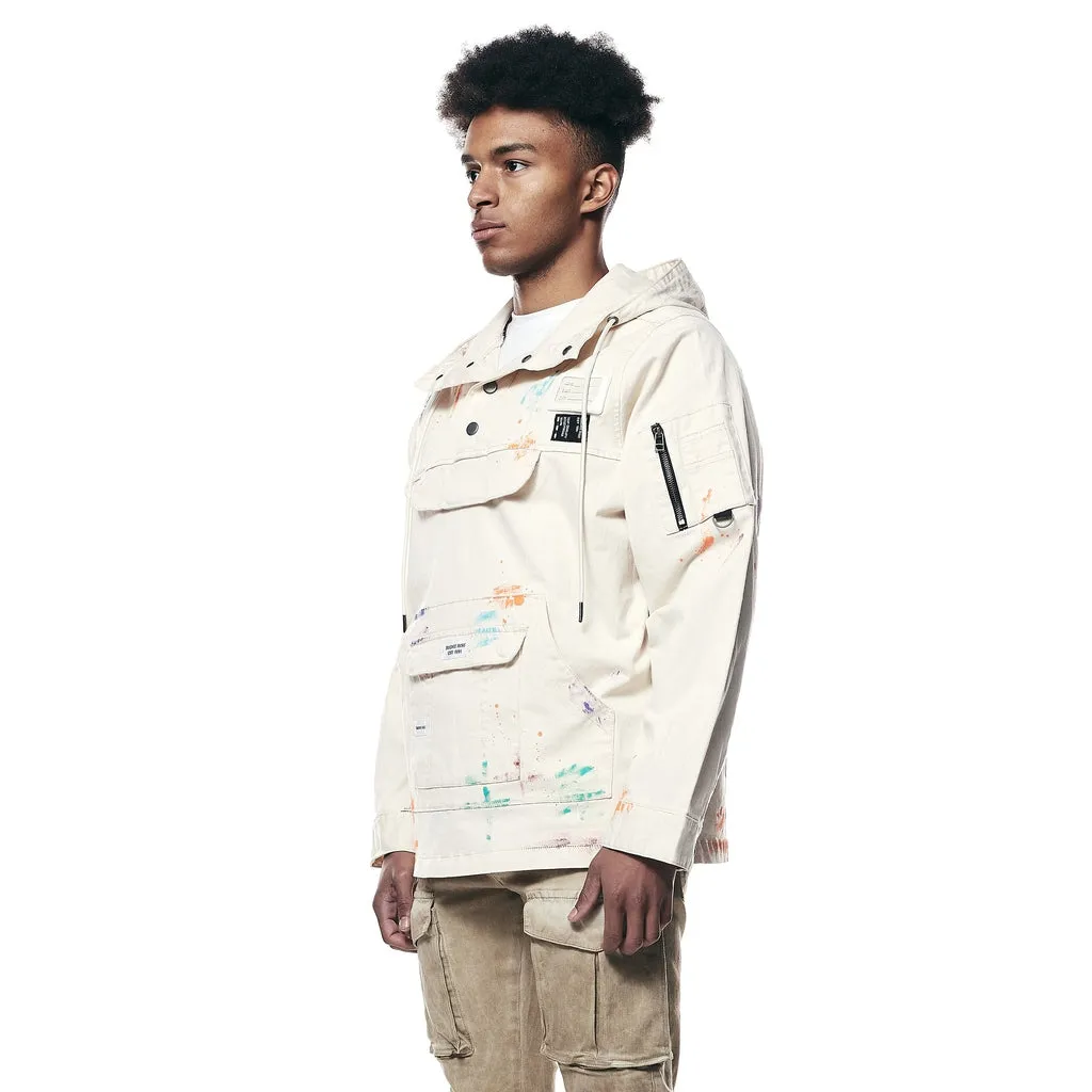 Hand Painted Utility Twill Anorak Jacket - Latte