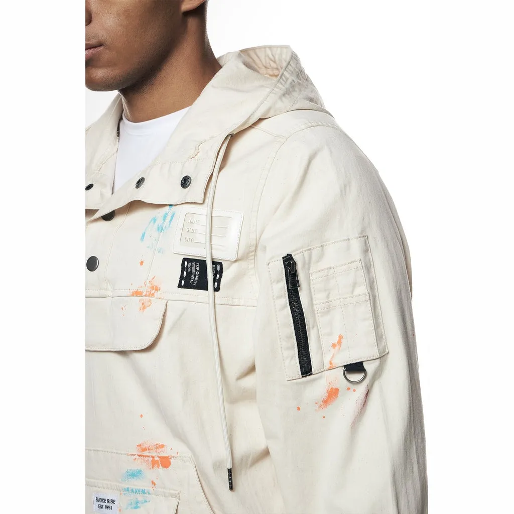 Hand Painted Utility Twill Anorak Jacket - Latte