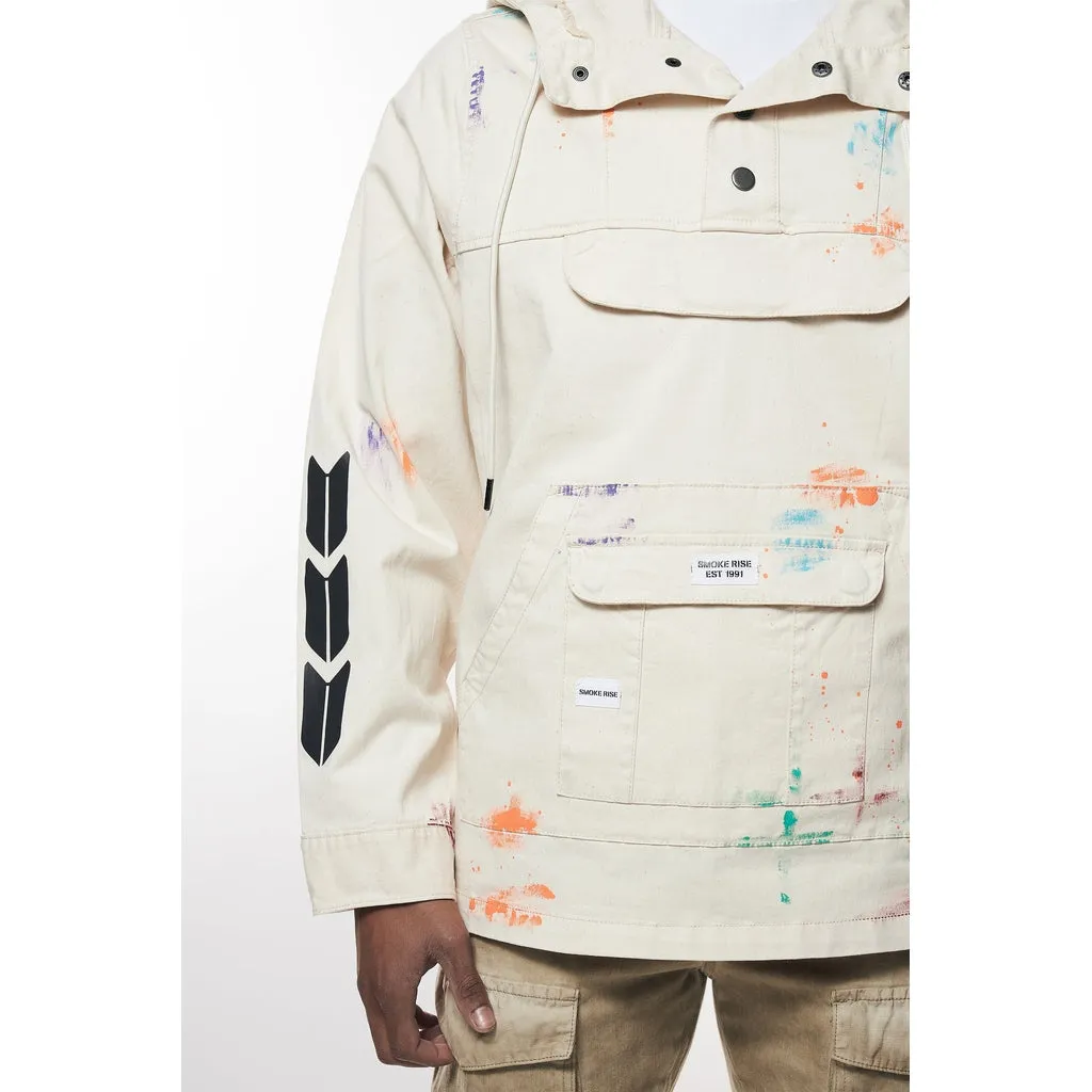 Hand Painted Utility Twill Anorak Jacket - Latte