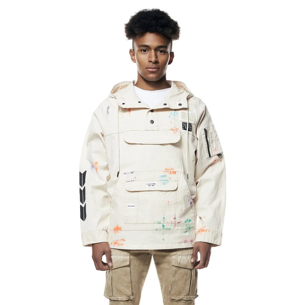 Hand Painted Utility Twill Anorak Jacket - Latte