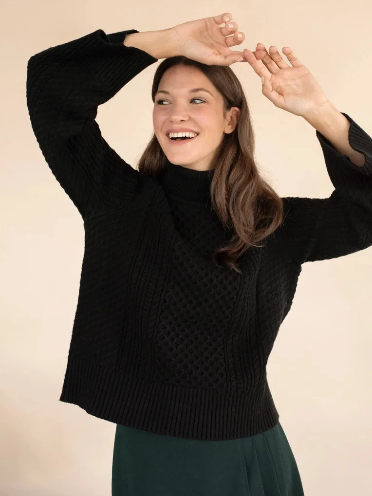 Hilda Cable Knit Sweater Top in Black