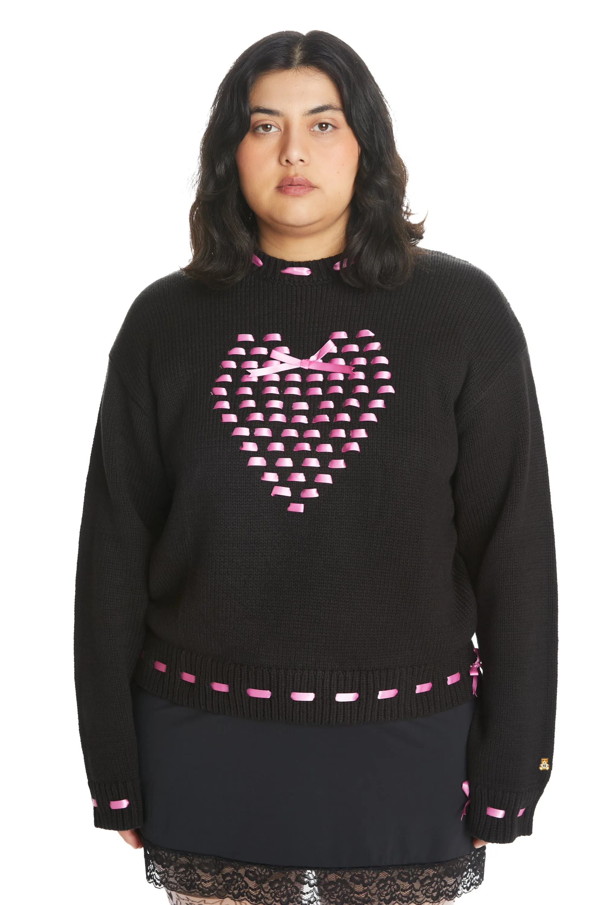 I Heart U Ribbon Weave Sweater