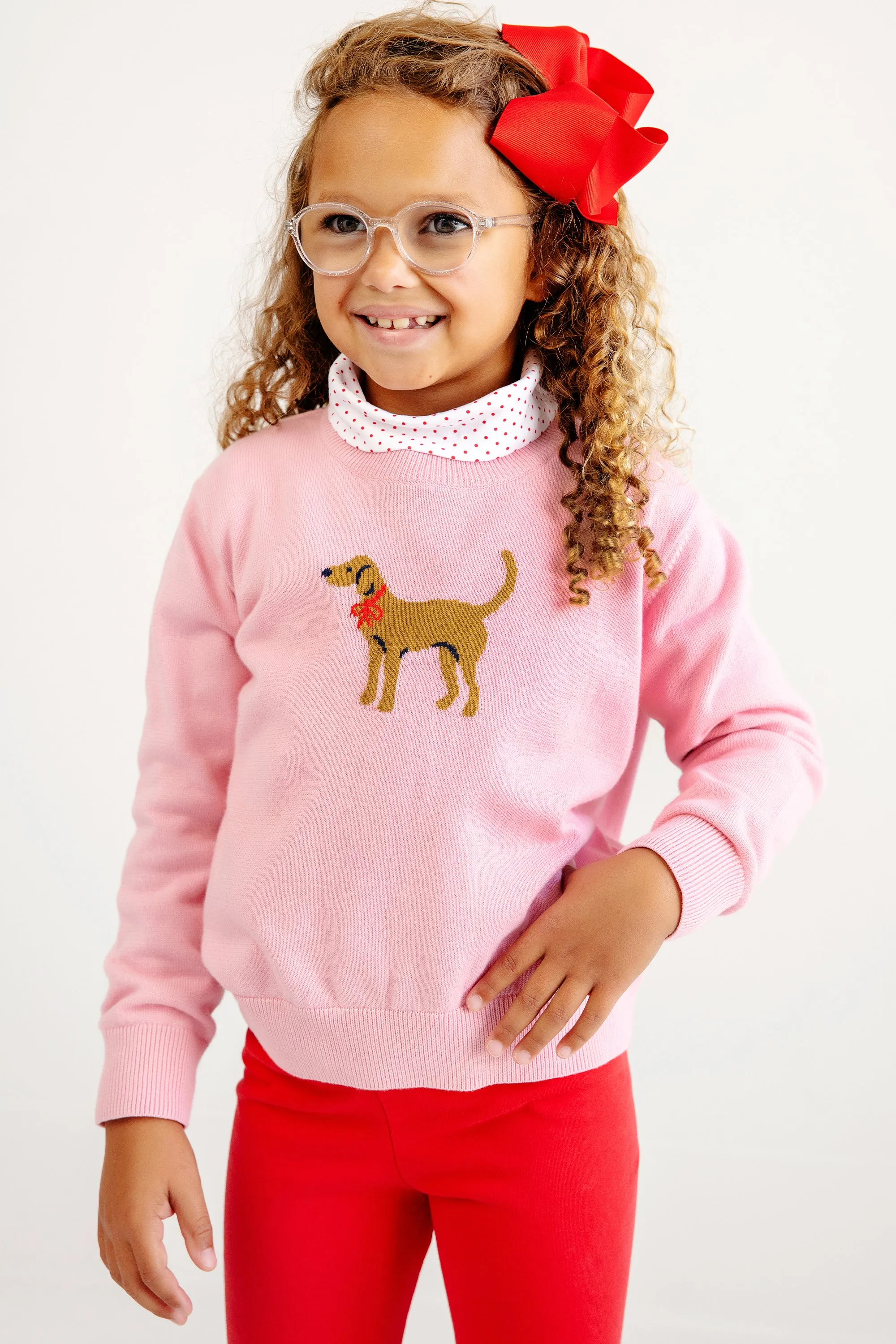 Isabelle's Intarsia Sweater - Hamptons Hot Pink with Dog Intarsia