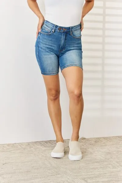 Judy Blue Tummy Control Double Button Bermuda Denim Shorts