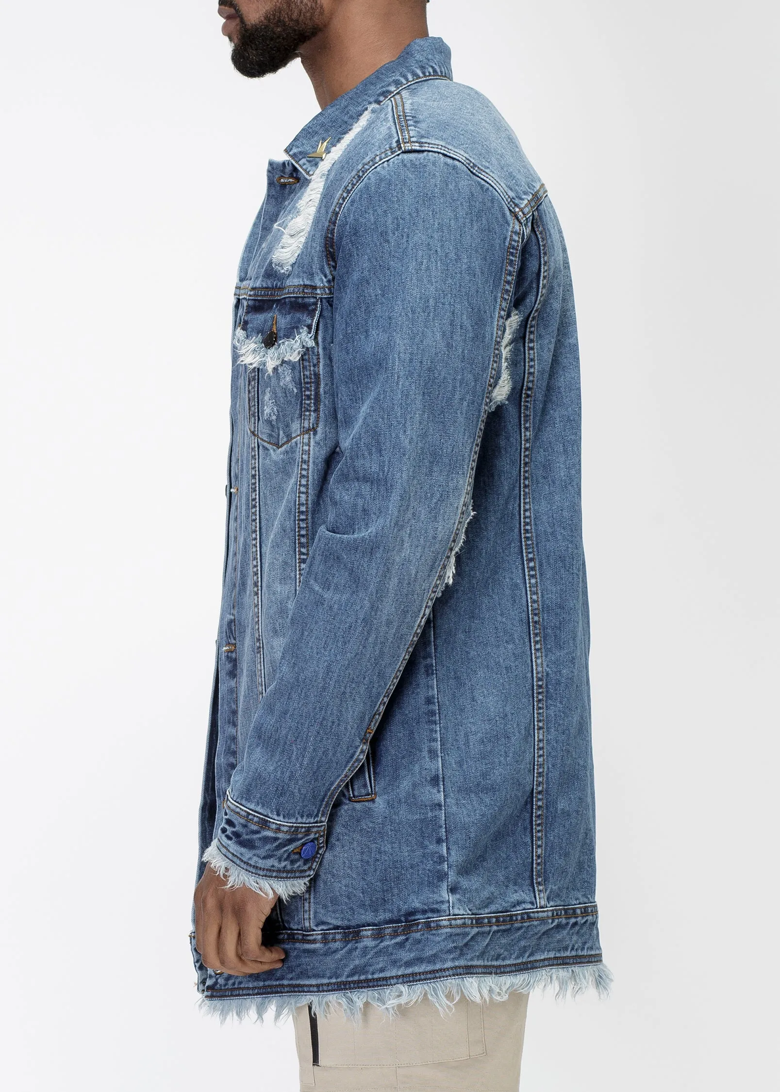 Konus Men's Frayed Long Denim Jacket