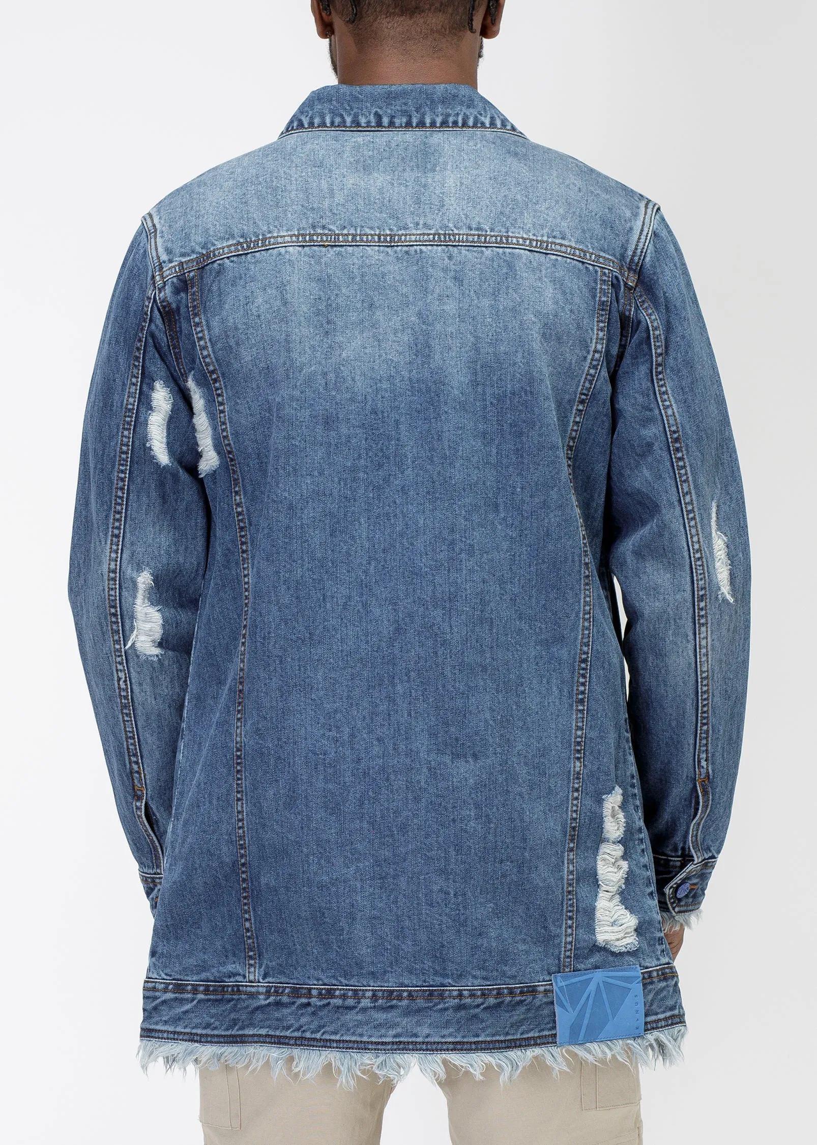 Konus Men's Frayed Long Denim Jacket