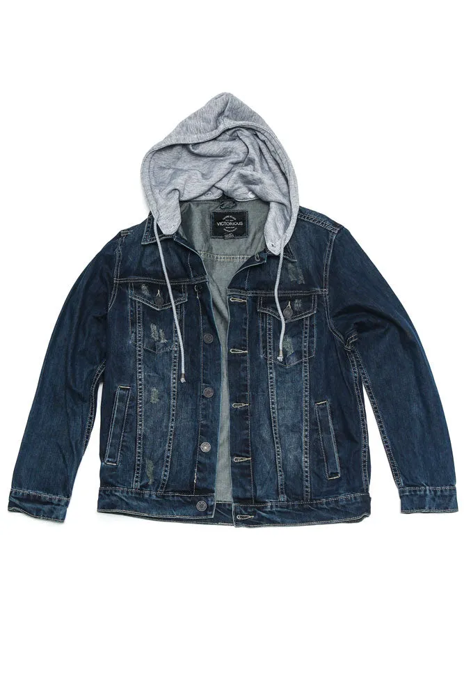 Layered Hooded Denim Jacket