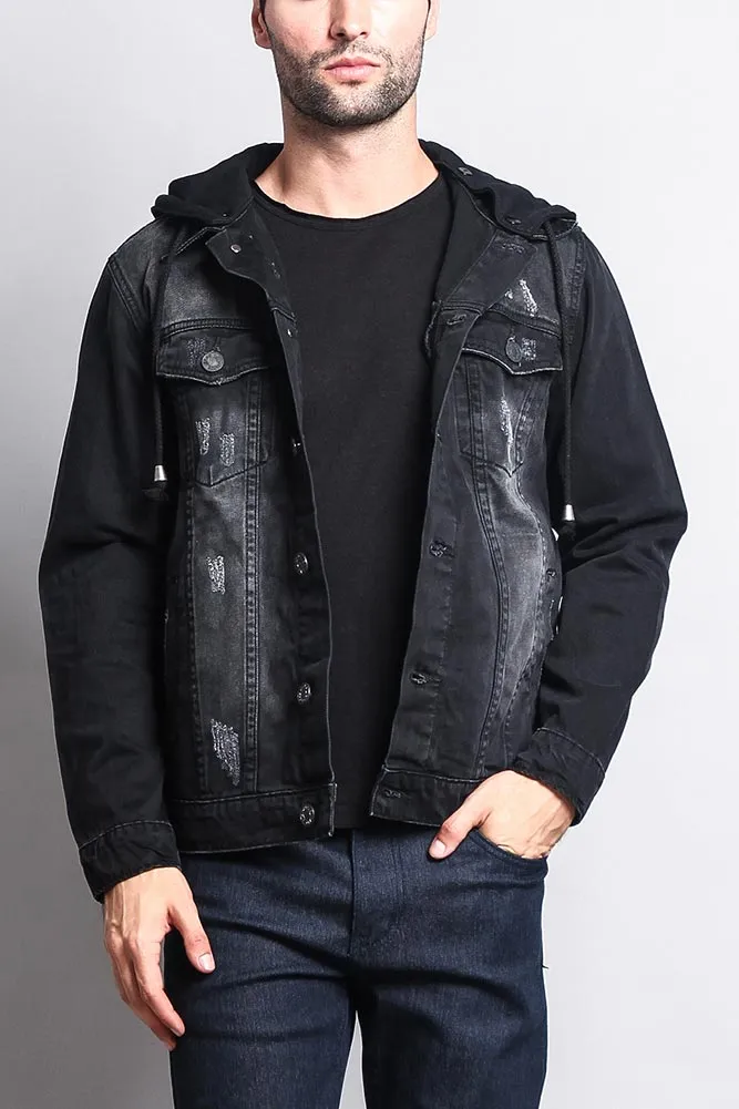 Layered Hooded Denim Jacket