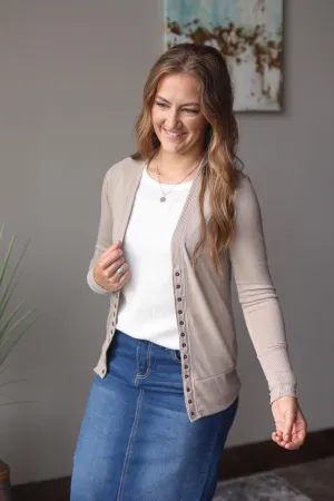 Light Mocha Snap Cardigan • S