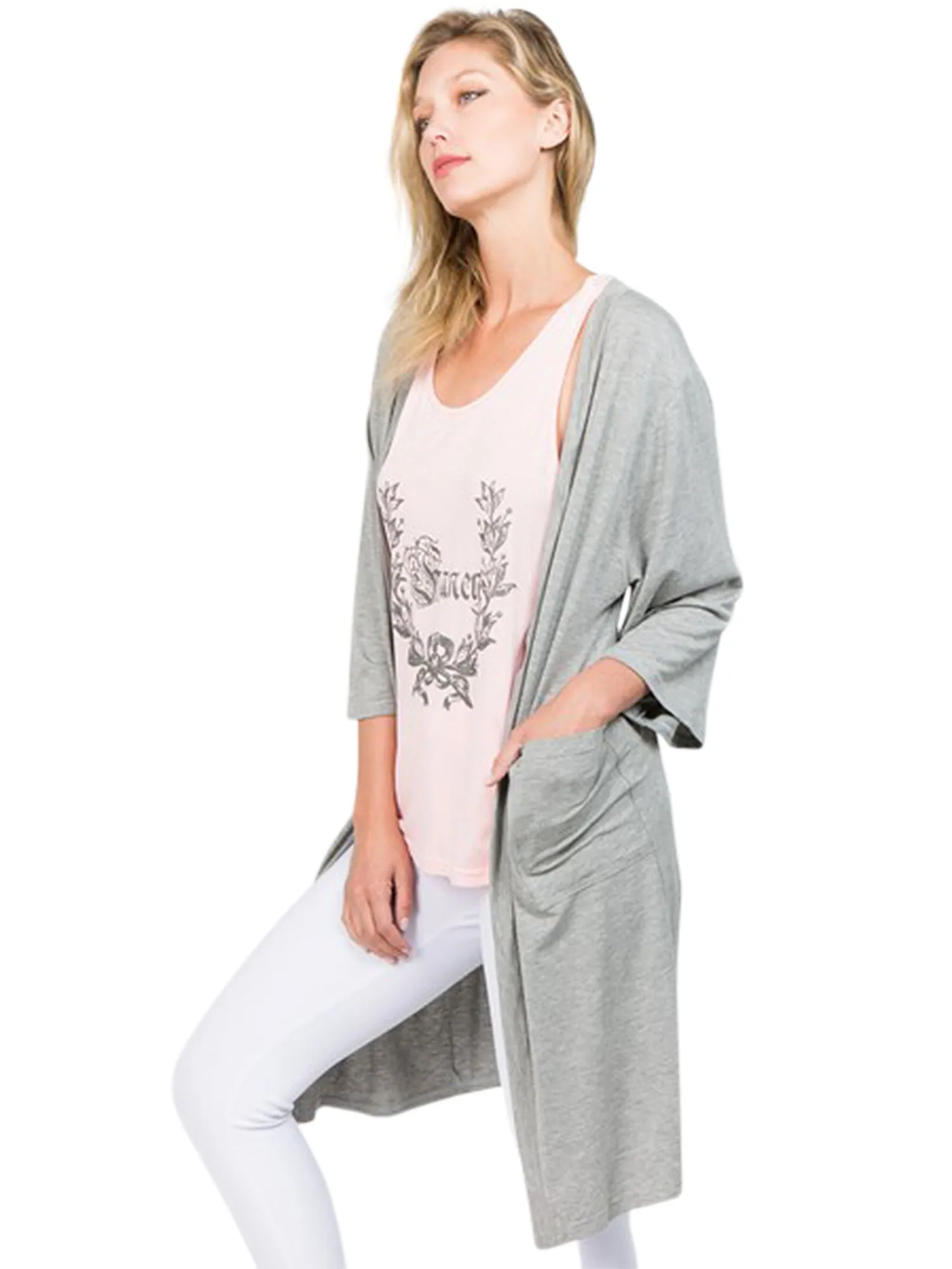 Long Open Front Lightweight Jersey Knit Cardigan