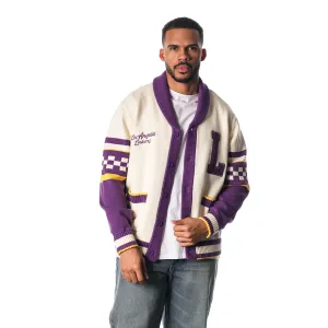 LOS ANGELES LAKERS JACQUARD BUTTON UP SWEATER - CREAM