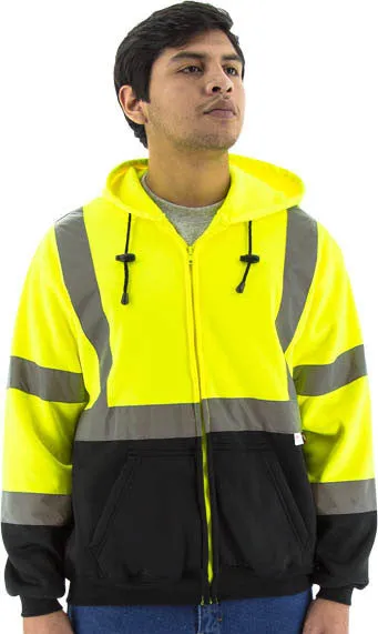 Majestic 75-5325 Hi-Vis Hooded Sweatshirt Zippered Front ANSI 3