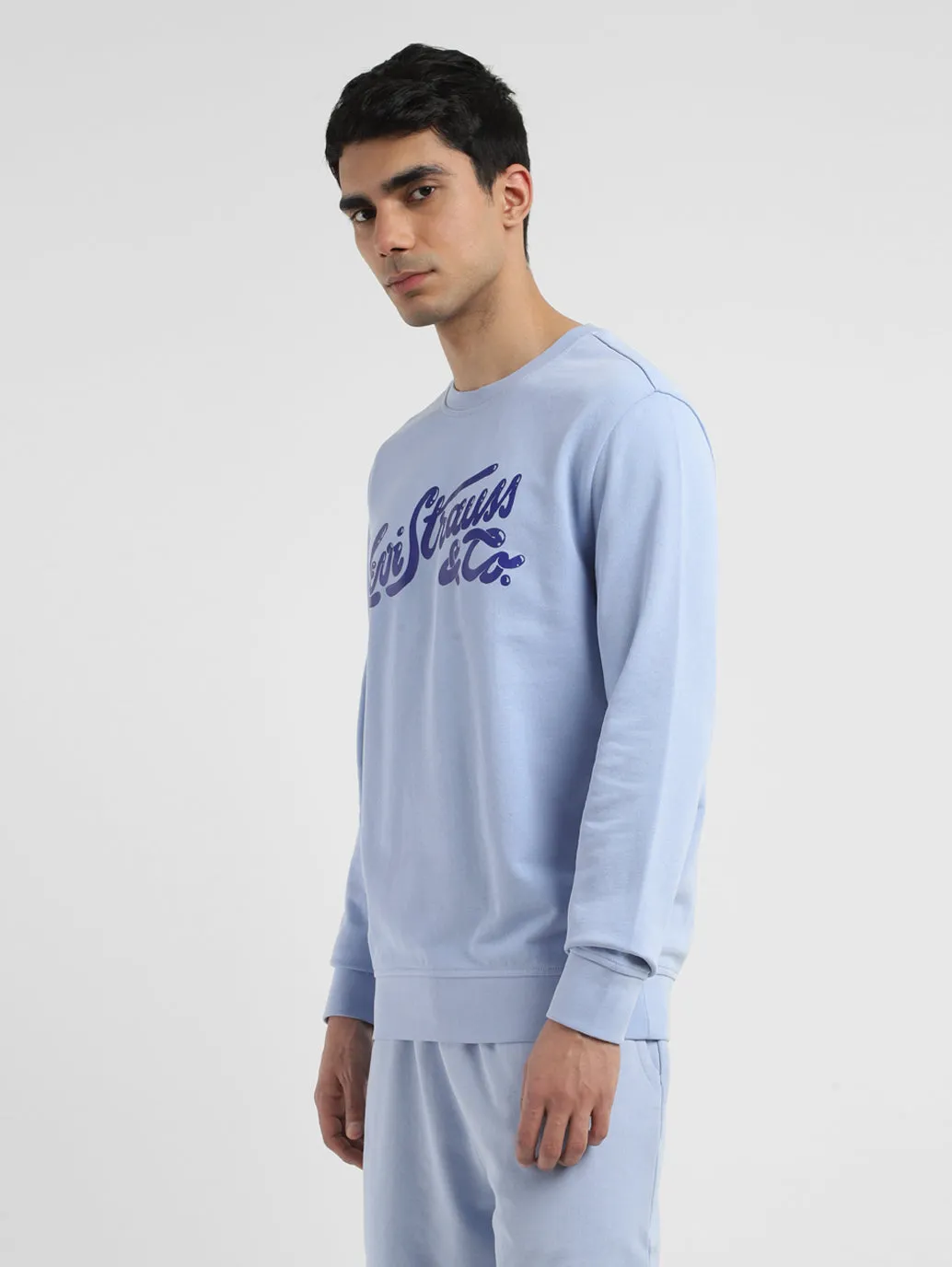 Men's Brand Logo Blue Crew Neck Sweatshirt