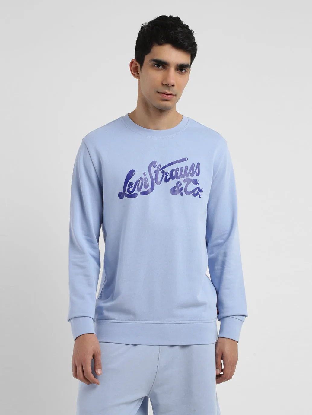 Men's Brand Logo Blue Crew Neck Sweatshirt