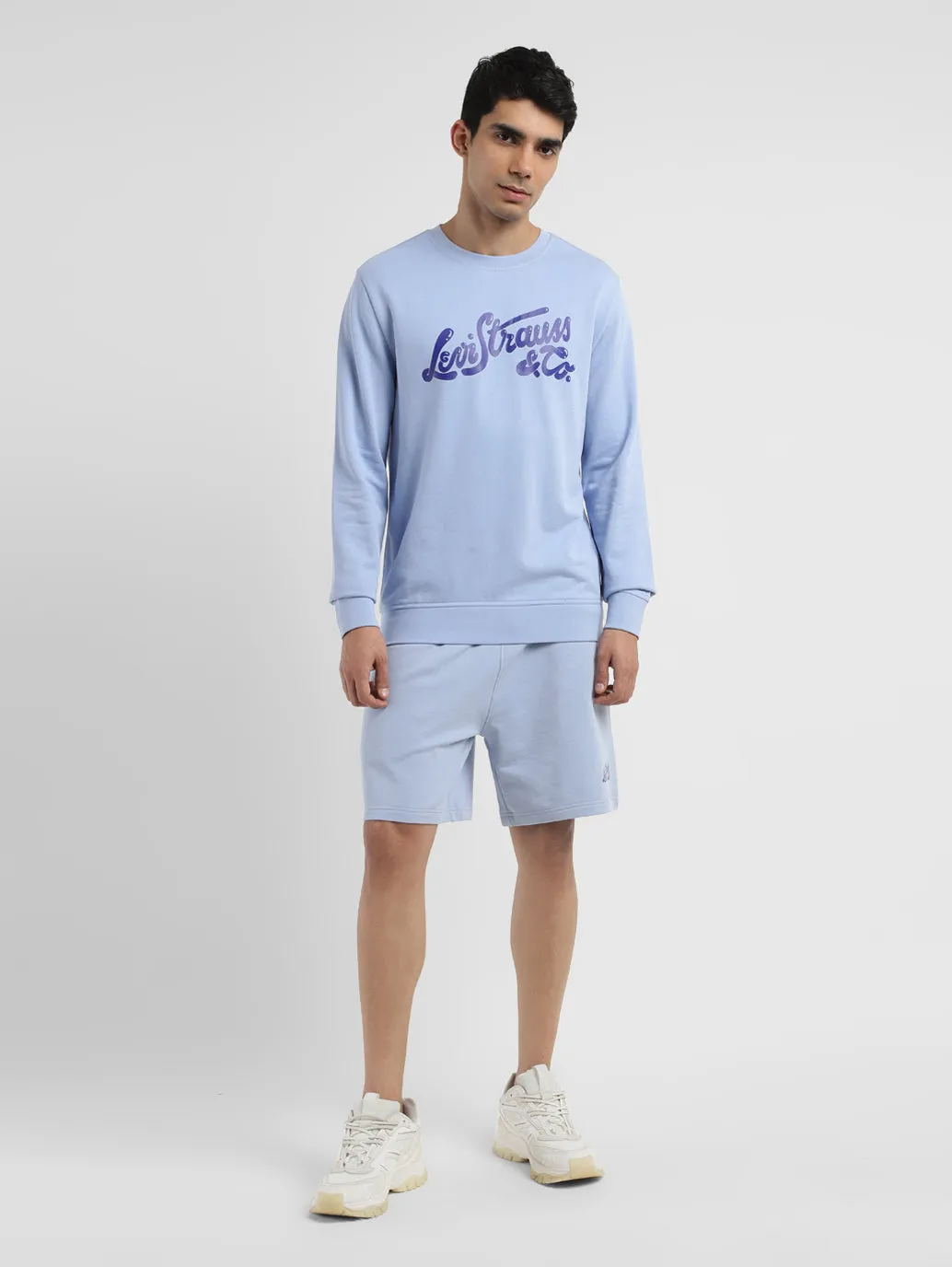 Men's Brand Logo Blue Crew Neck Sweatshirt