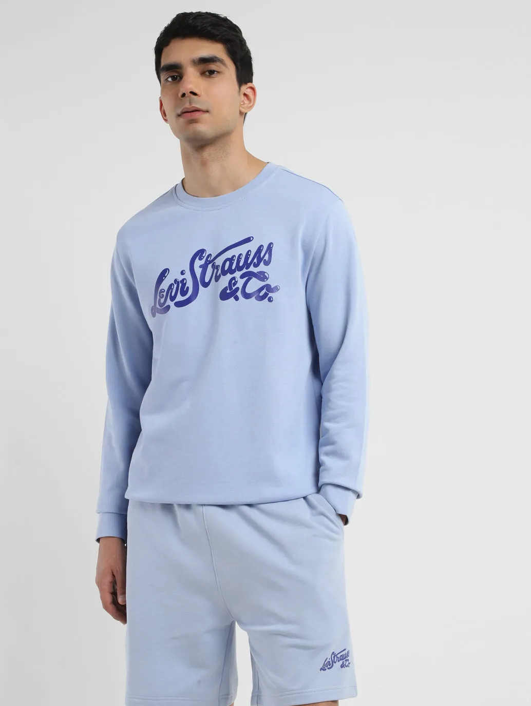 Men's Brand Logo Blue Crew Neck Sweatshirt