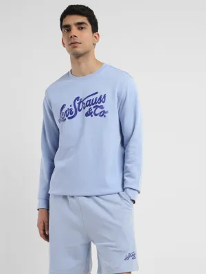 Men's Brand Logo Blue Crew Neck Sweatshirt