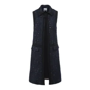 Metallic Tweed Gilet - Navy   Black with Gold Sequins