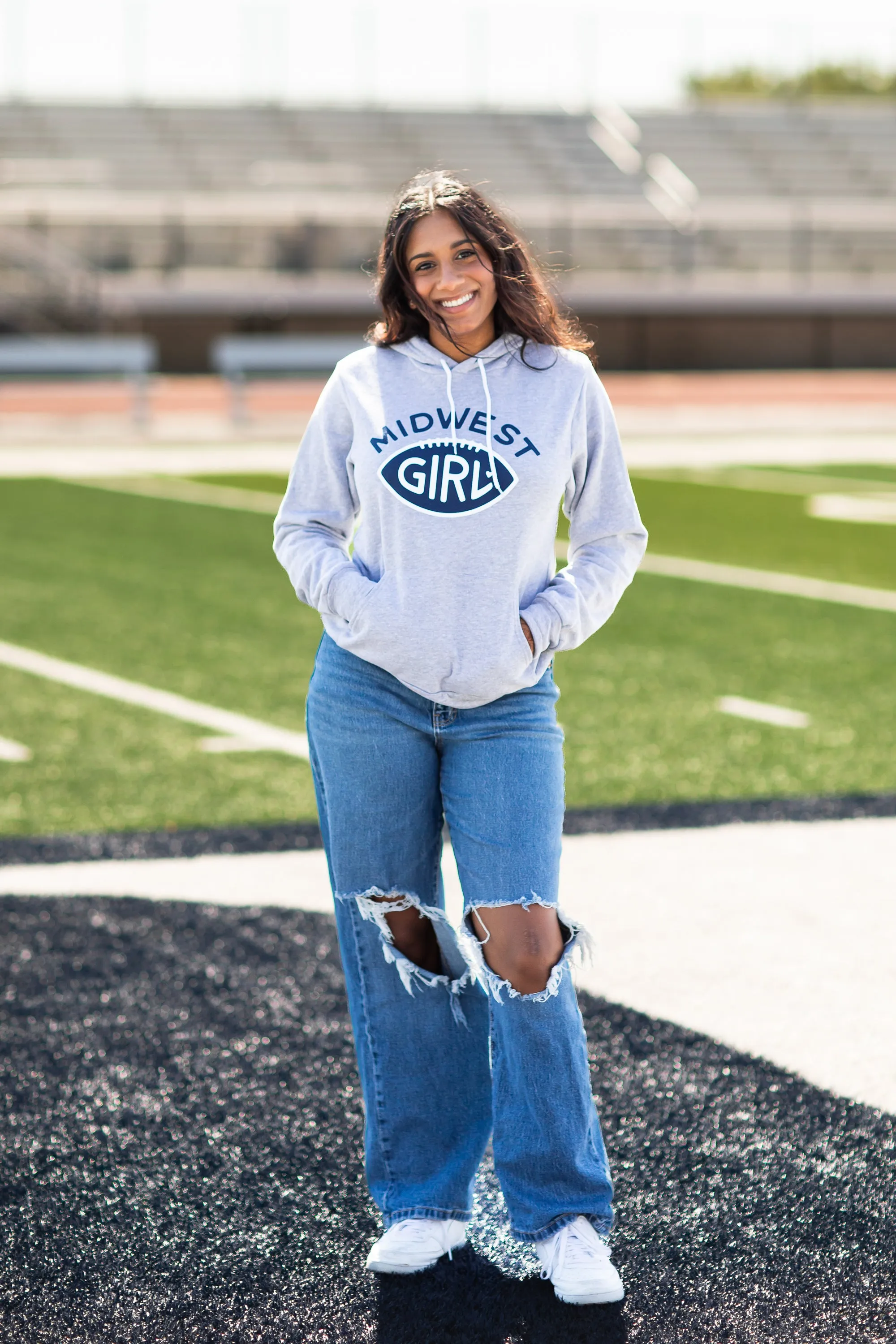 Midwest Girl Football Hoodie in Gray