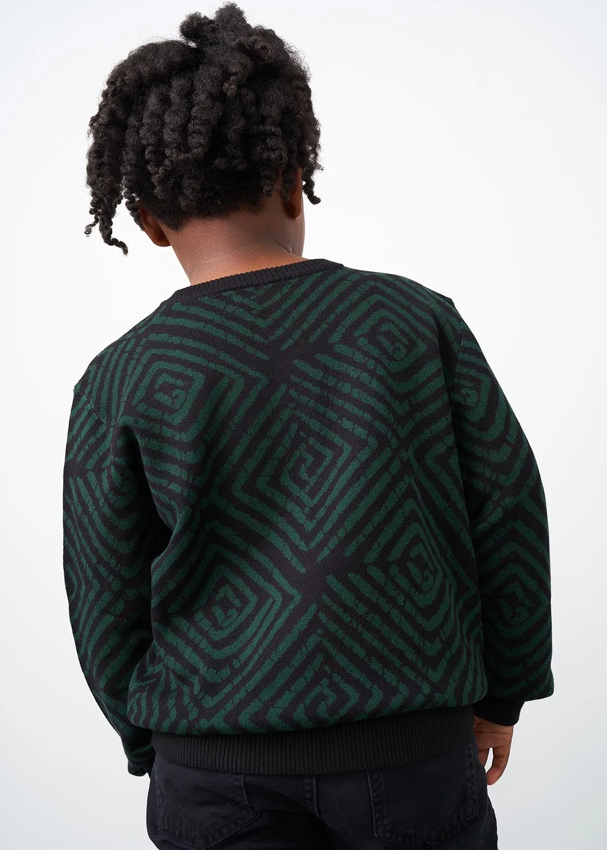 Oma Kids Unisex African Print Sweater (Malachite Diamond Adire)