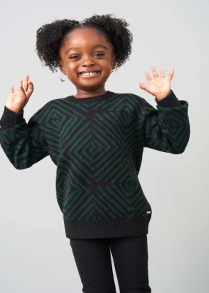 Oma Kids Unisex African Print Sweater (Malachite Diamond Adire)