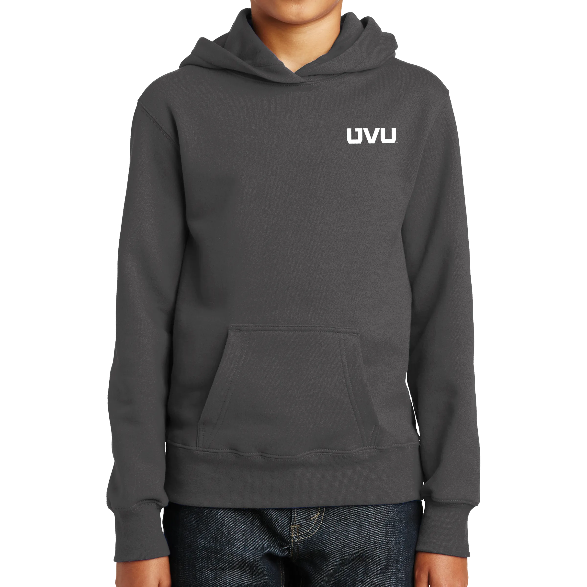 Port & Company Youth Fan Favorite Fleece Pullover Hooded Sweatshirt- UVU Distressed