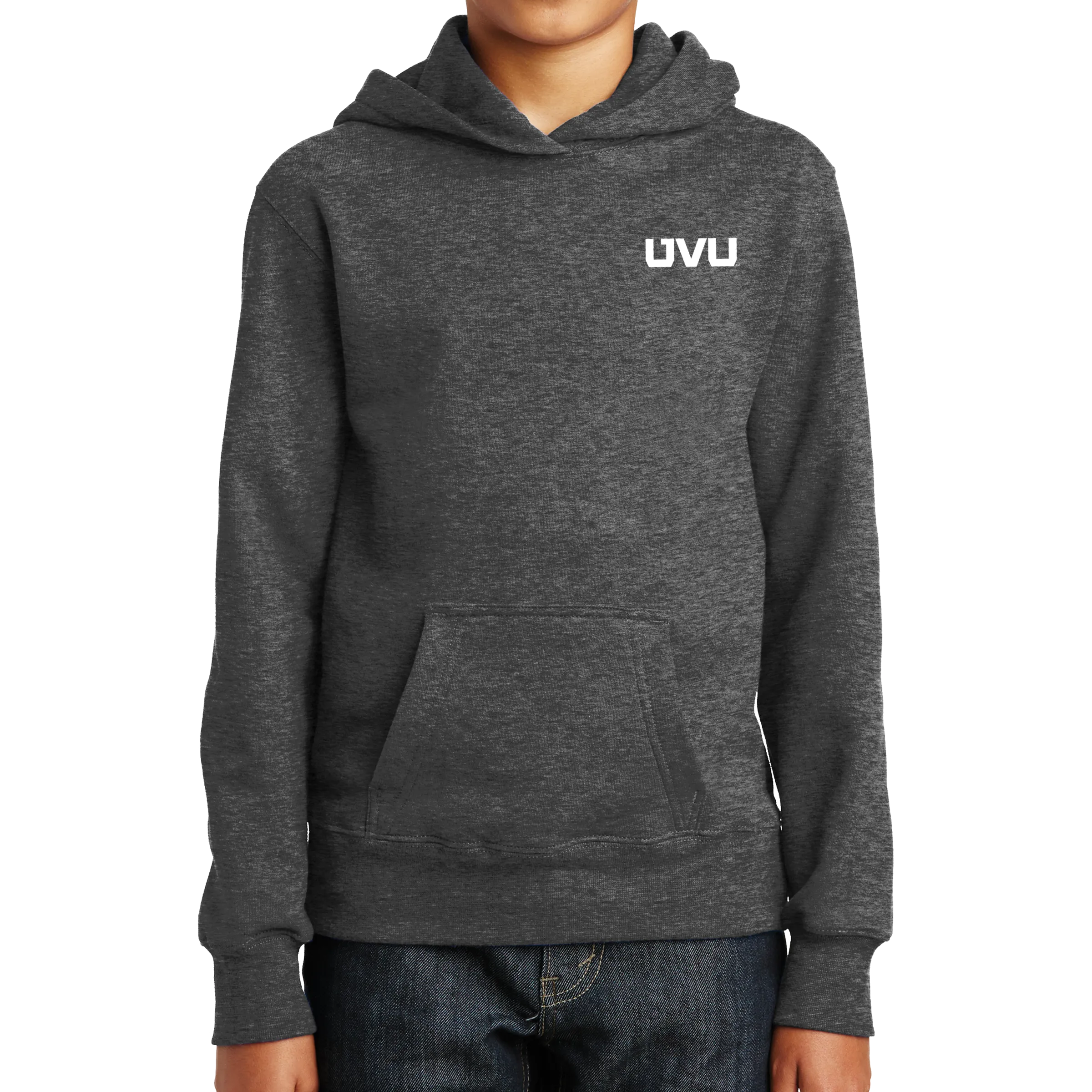 Port & Company Youth Fan Favorite Fleece Pullover Hooded Sweatshirt- UVU Distressed