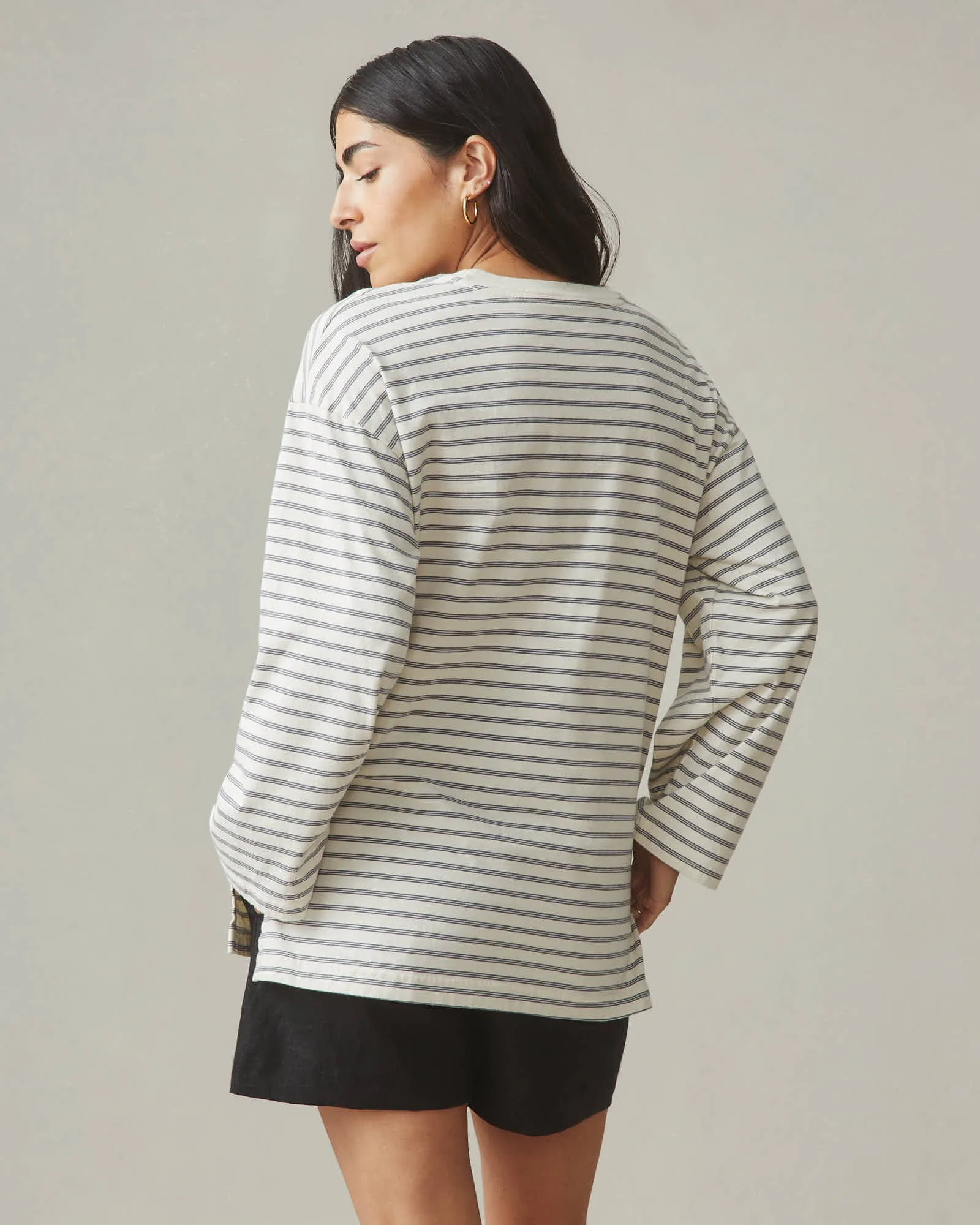 Relaxed Cotton Long Sleeve Striped - Flint Stone Stripe