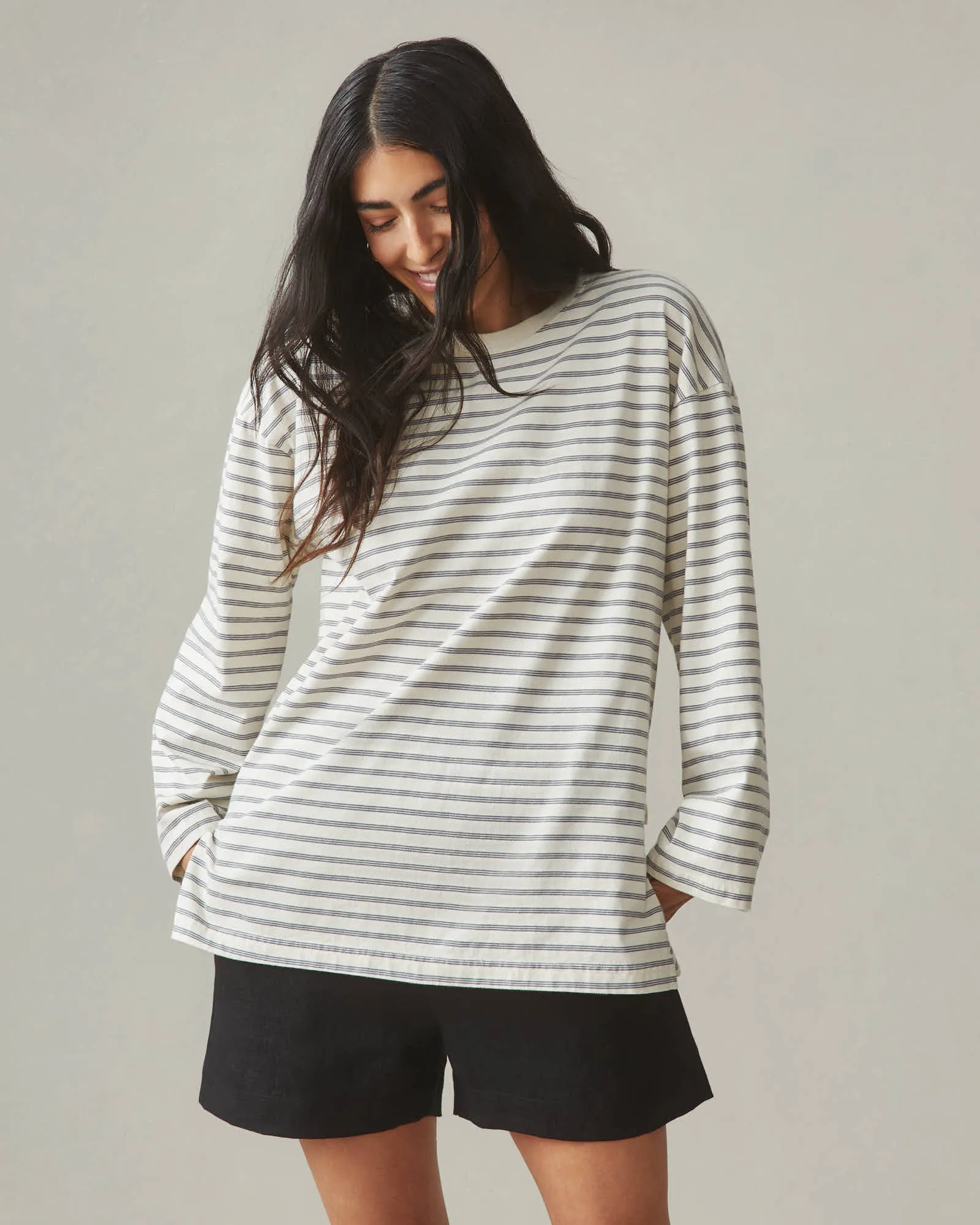 Relaxed Cotton Long Sleeve Striped - Flint Stone Stripe