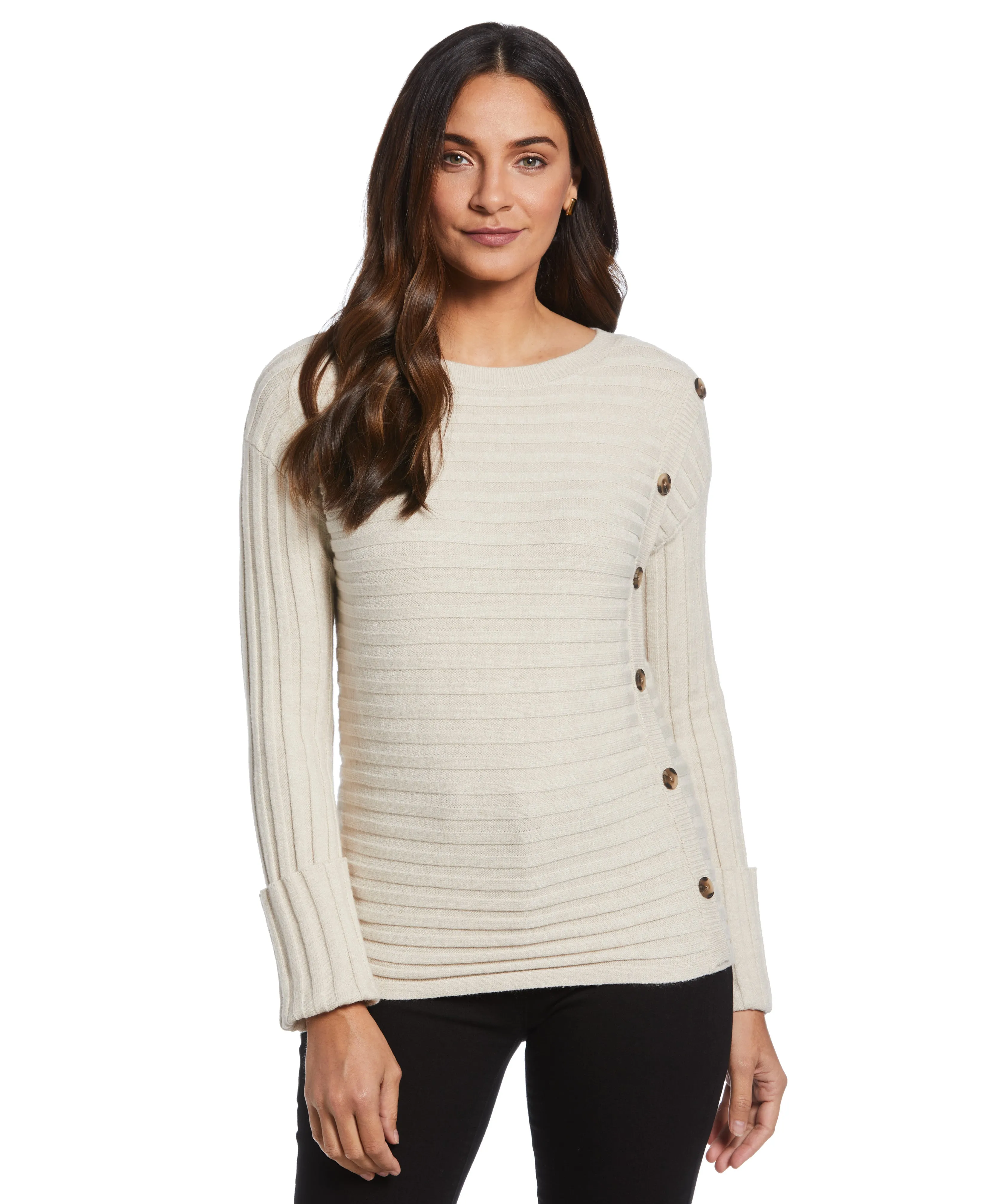 Ribbed Sweater with Button Detail