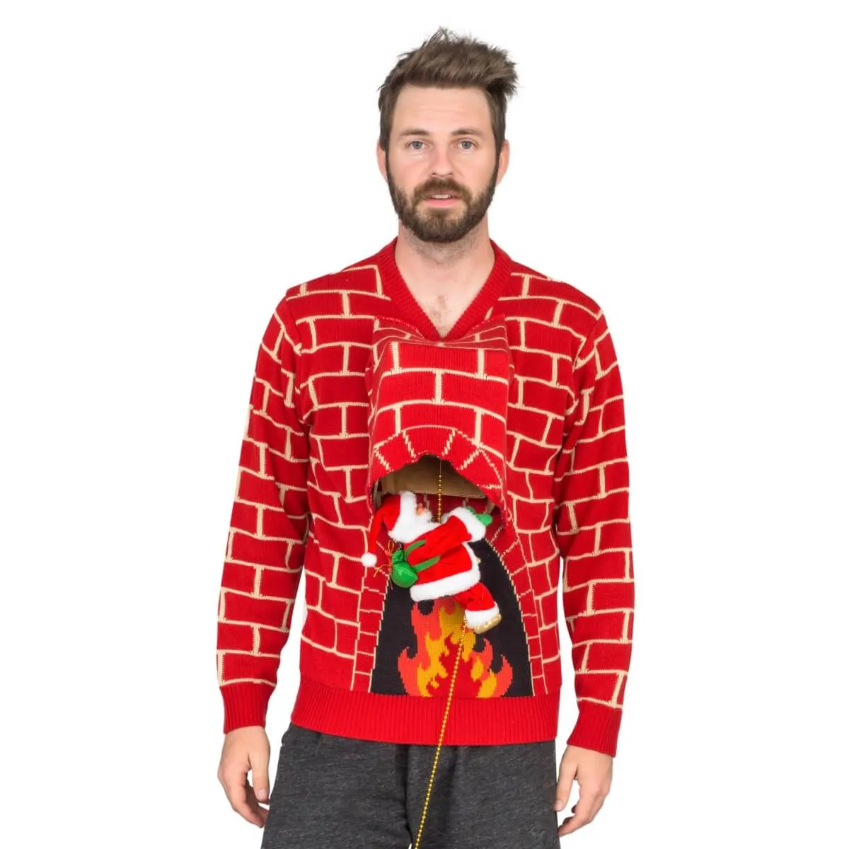 Santa Claus 3D Chimney Climbing Ugly Christmas Sweater