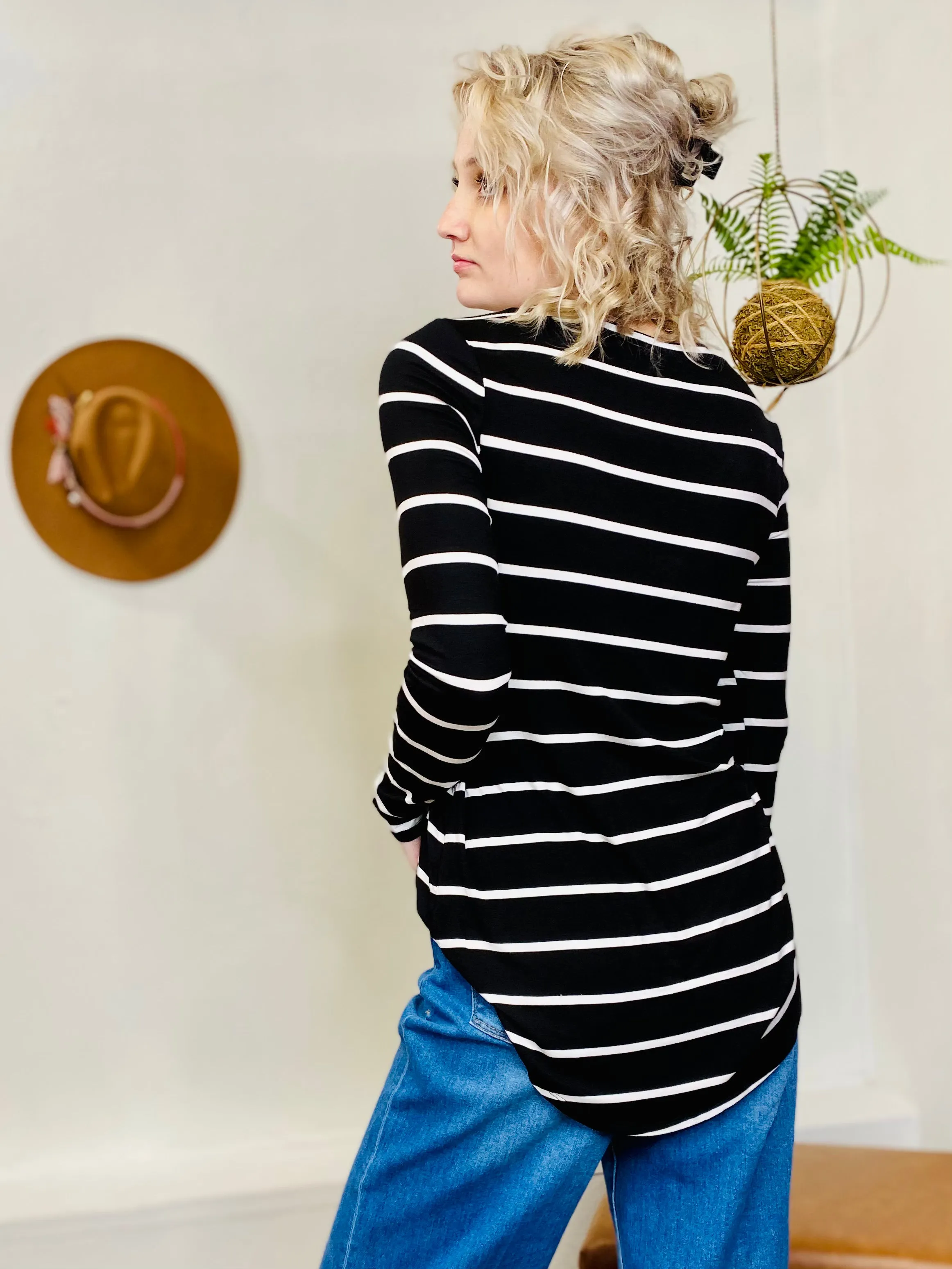 Stacey Stripe Long Sleeve Top - Black