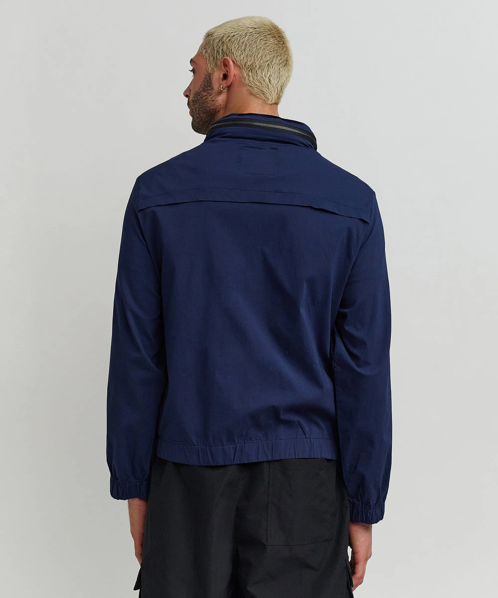 Utility Stretch Nylon Zip Up Jacket - Navy