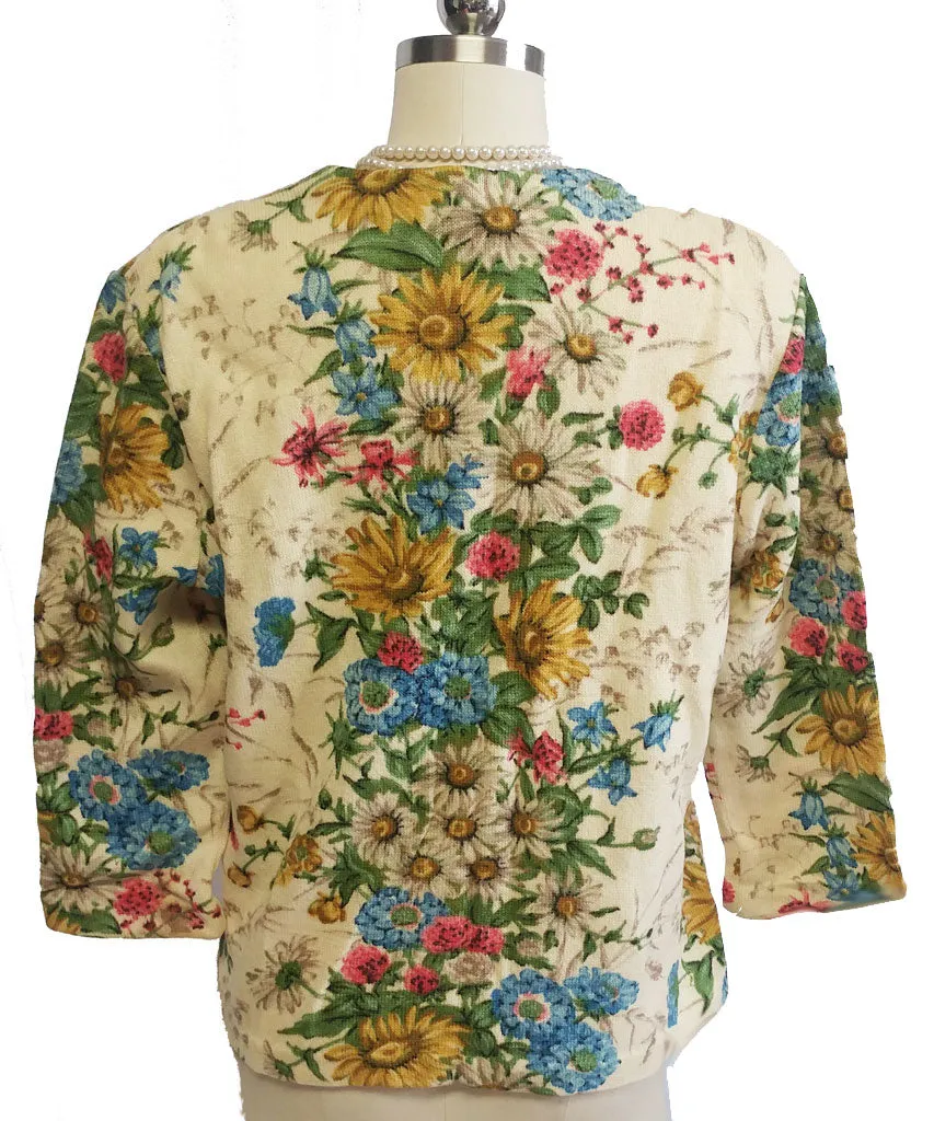 *VINTAGE KIO IMPORTED BY HOOPER MADE IN WEST GERMANY FLORAL SWEATER WITH BEAUTIFUL METAL BUTTONS