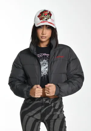 Womens Drag-Rose Cropped Puffa Jacket - Grey