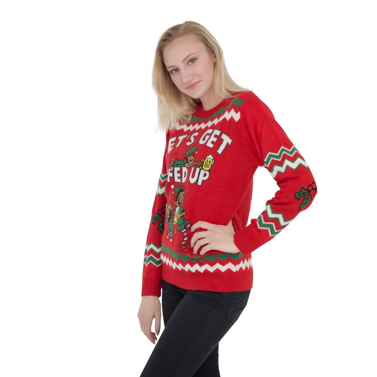 Women's Let's Get Elfed Up Drunken Elves Ugly Christmas Sweater