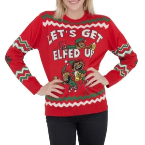 Women's Let's Get Elfed Up Drunken Elves Ugly Christmas Sweater