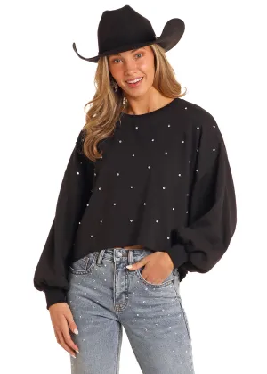 Women's Rock & Roll Rhinestone Pullover Black Sweater